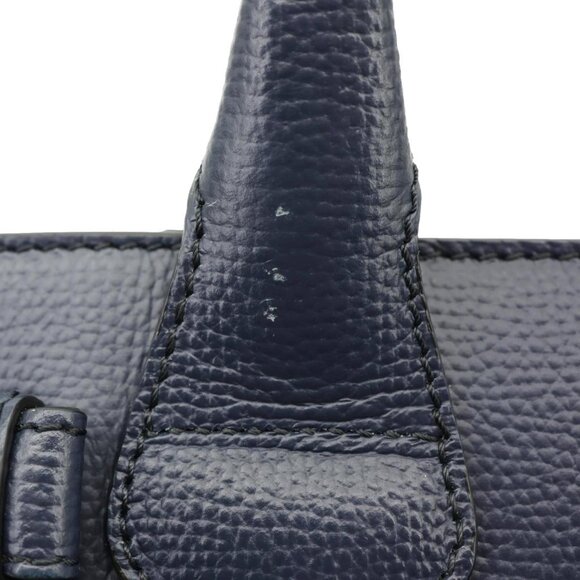 Burberry  Banner Small House Check Leather Tote Bag Navy Blue - Picture 9 of 12